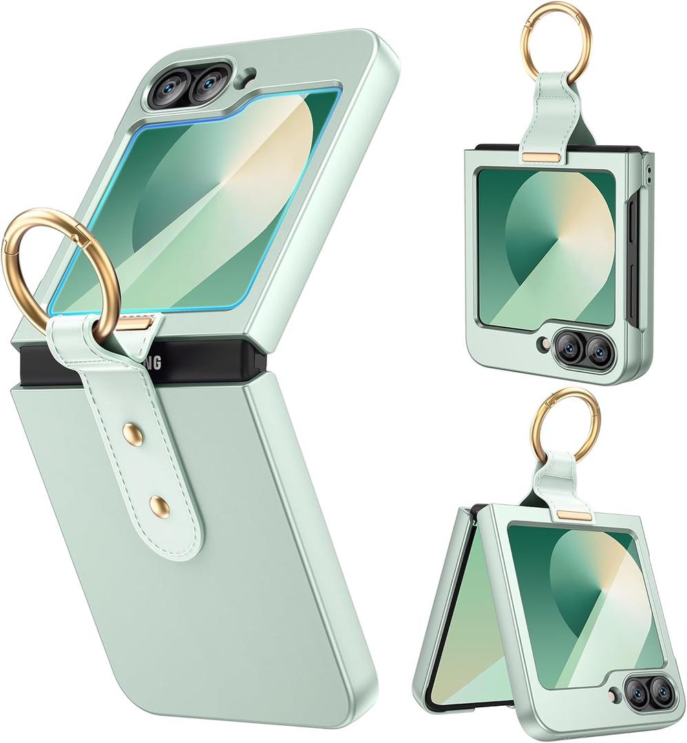 Ruky for Galaxy Z Flip 6 Ring Case, Hard PC Ultra-Thin Anti-Scratches Shockproof Slim Protective Phone Case Girls Women Covers for Samsung Galaxy Z Flip 6, Mint Green