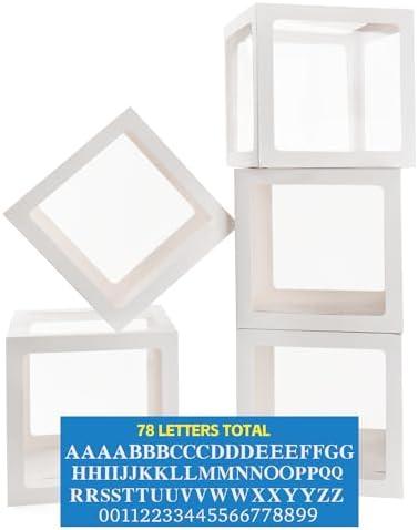 PABUES Baby Boxes for Baby Shower White Clear Balloon Box Blocks Gender Reveal Decorations and Birthday Party (5 PCS Balloon Box-78 Letter)