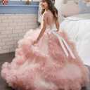 Stunning V-Back Luxury Pageant Tulle Ball Gowns for Girls, Pink,Size 4