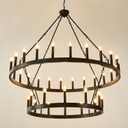 HHR 2 Tier Wagon Wheel Chandelier 36-Light 48 Inch, Extra Large Black Round Rustic Candle Farmhouse Pendant Light Fixture for High Ceilings, Dining Room Living Room Kitchen Island Foyer Entryway