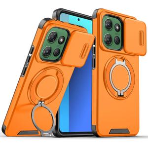 Motorola Moto G Stylus 5G 2025 Case with Slide Camera Cover and Rotating Kickstand Ring, Slim Magnetic Shockproof Accessories Phone Case for Moto G Stylus 5G 2025 (Orange)