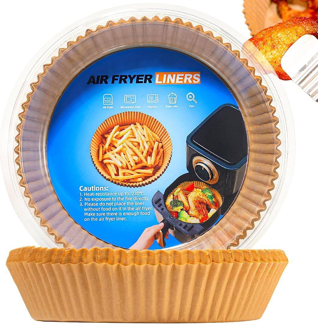 100PCS Air Fryer Paper Liners, Disposable Non-Stick Air Fryer Parchment Paper Fit 4-8QT Air fryer Basket Oil Resistant, Waterproof Baking Paper Roasting Microwave (Round,8 Inch)