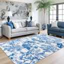Lahome Washable 5x7 Area Rugs for Living Room, Classic Blue Toile Vintage Botanical Rug for Bedroom Dining Room, Unique Jungle Wild Animal Print Carpet with Tigers and Lions for Home Decor