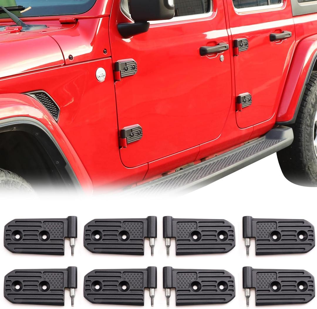 JL Door Hinges for Jeep, Replacement Original Factory Door Hinge Sleeve for 2018-2023 Jeep Wrangler JL JLU Sports Sahara Rubicon Gladiator JT Accessories 4 Door, Aluminum,8 Pcs, Black