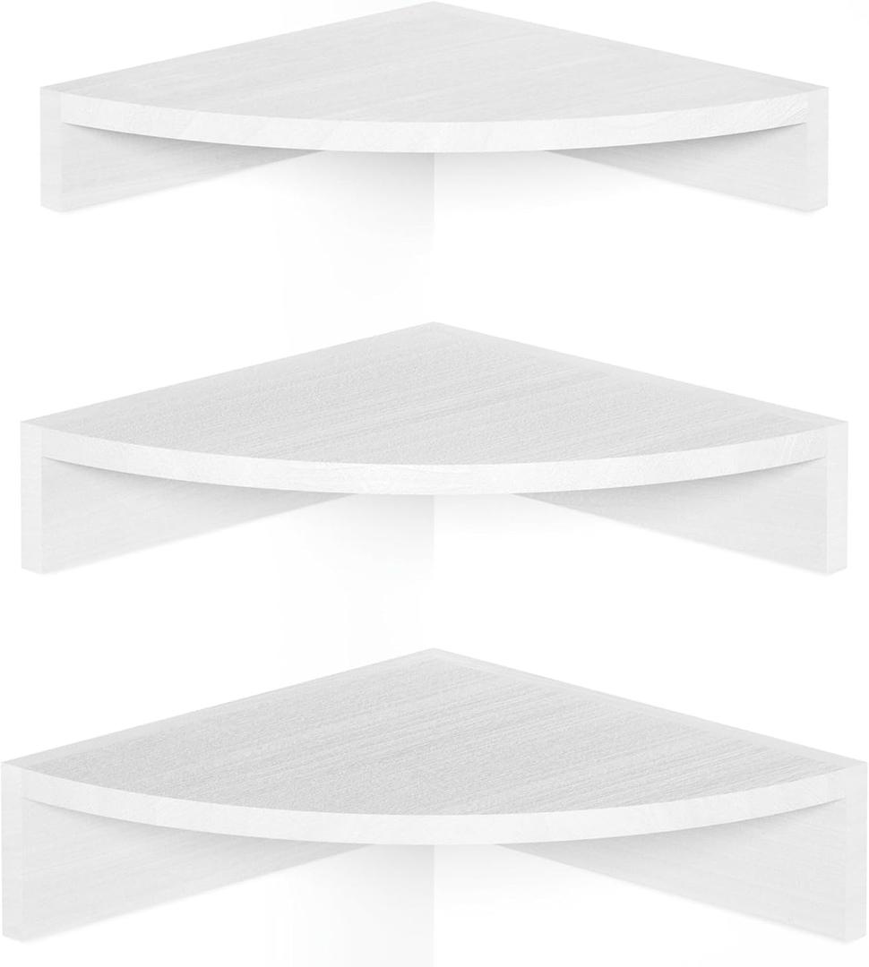 Alsonerbay White Corner Shelf Wall Mount, Set of 3 Floating Shelves for Storage and Display, Rustic Wood Shelves for Bedroom, Living Room, Bathroom, Entryway, Garage