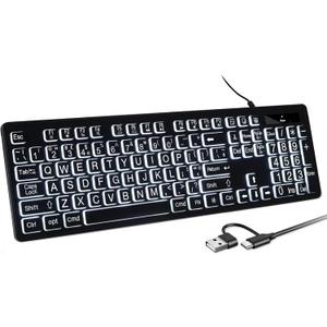 Large Print White Illuminated LED Backlit Keyboard for Mac, Full Size Computer Keyboards with Numeric Keypad Compatible with Apple Mac Pro/Mini, MacBook Pro/Air, iMac (Black, Large)