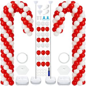 Soulchen 2 Sets 8.2 ft Adjustable Christmas Balloon Column Stand Kits Candy Cane Balloon Arch with Metal Tube Red and White Balloons for Christmas Holiday Decorations Candy Themes Party Supplies
