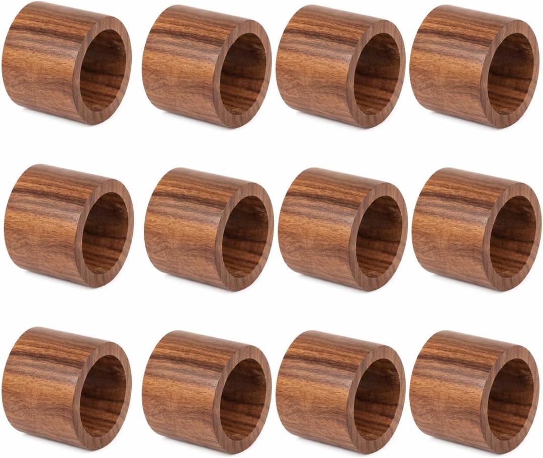Classic Handmade Napkin Rings Set, Dining Table Holders for Everyday, Holiday, Christmas, Thanksgiving, Farmhouse Decor (2-2-.1.5 inch, Set of 12)