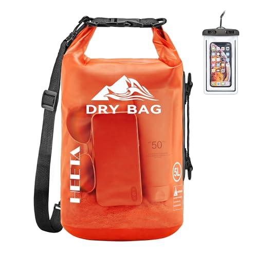 HEETA Dry Bag Waterproof for Women Men, Roll Top Lightweight Dry Storage Bag Backpack with Phone Case for Travel Swimming Boating Kayaking Paddle Board Camping Beach Accessories (Orange, 30L)