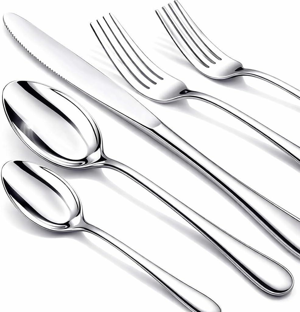 Silverware Set, 40 Piece Stainless Steel Cutlery Sets for 8, Heavy Duty Flatware, Mirror Polished Forks Spoons and Knives Set, Reusable Utensils for Home Kitchen, Dishwasher Safe