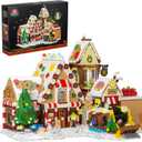 2025 Christmas Gingerbread House Factory Building Set, 1840 PCS 48in Christmas Holiday Village Building Block Toy with Rotating Xmas Tree Conveyor Belt for Home Decor, Gift for Adults Boys Girls 12+