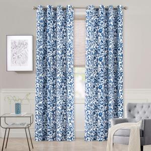 DriftAway Julia Blackout Curtains for Bedroom Navy Floral Watercolor Pattern Double Layer Thermal Insulated Sound Reducing Room Darkening Drapes for Living Room Grommet 2 Panels Each W52 x L108 Navy