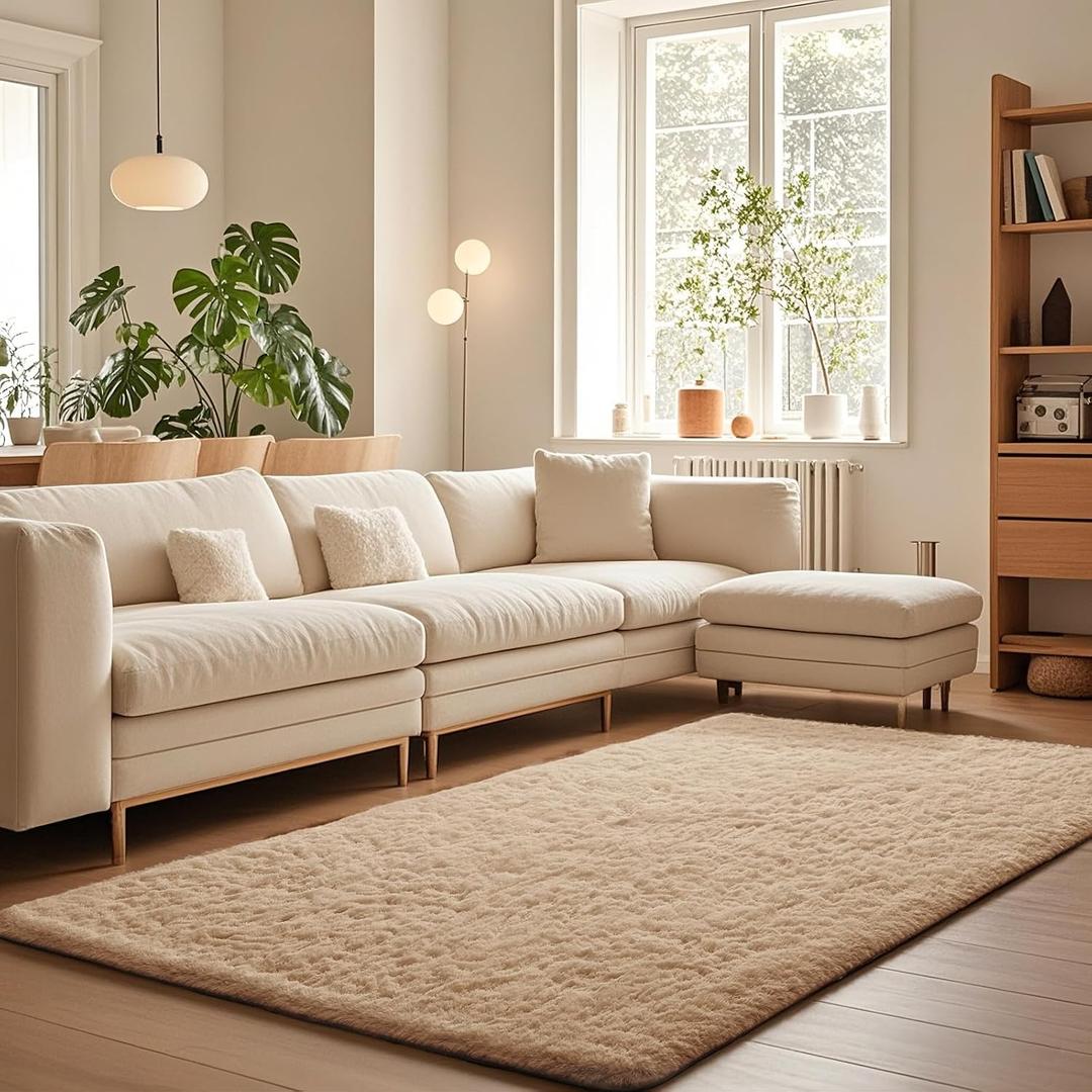 Ophanie Beige Rugs for Living Room Bedroom, 5x8 Fluffy Fuzzy Furry Carpet, Plush Soft Shaggy Bedside Indoor Floor Area Rug for Kids Girls Boys Baby Teen Dorm Nursery Home Decor Aesthetic