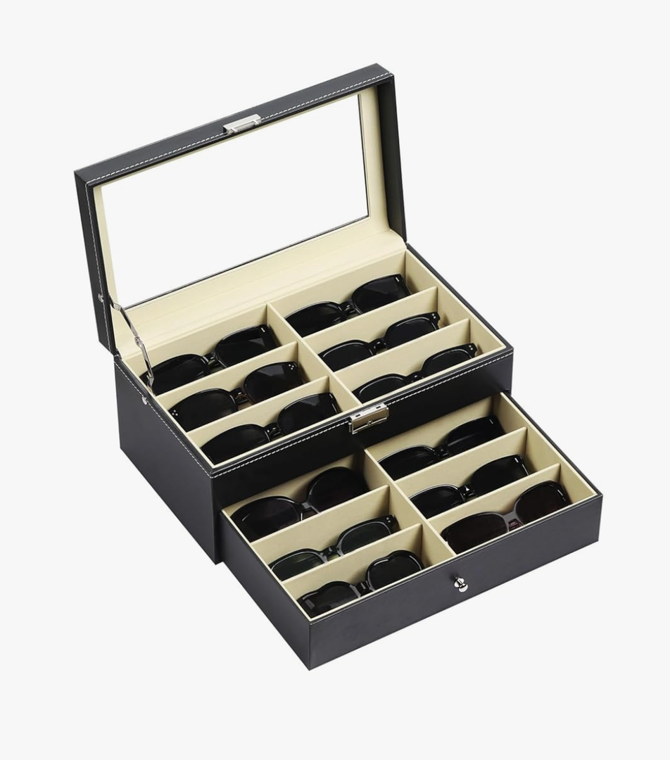 AUTOARK 12 Piece Eyeglasses Storage and Sunglass Glasses Display Drawer Lockable Case Organizer