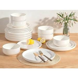 Plates and Bowls Sets, Dinnerware Sets for 4, 12 Pieces Scratch Resistant Dishware Dishes Set, Ceramic Kitchen Dinner Set, Porcelain & Microwave and Dishwasher Safe, Cream White