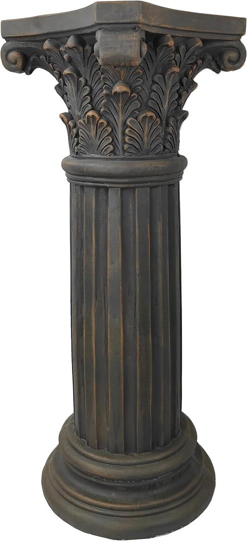 OUTOUR Unique Magnesium Oxide Corinthian Greek Column Pillar with Stand Base Pedestal for Indoor Outdoor Garden Backyard Courtyard Patio Decor33.5High,Antique Bronze, 13"Wx13"Dx33.5"H