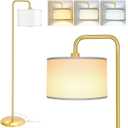 [Upgraded] LED Floor Lamp for Living Room, 3 Color Temperature Floor Lamp with Foot Switch Modern Standing Lamp Tall Pole Floor Reading Lamp for Bedroom, Study Room, Office, 9W Bulb Included, Gold