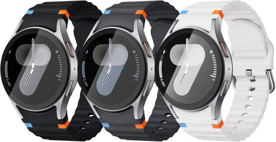 Acextro 3 Pack Sport Band Compatible for Samsung Galaxy Watch 8/8 Classic Band 40mm 44mm 46mm (2025) Galaxy Watch 7 Bands 44mm 40mm, Samsung Galaxy Watch FE/6/5/4 Classic(40mm-47mm) No Gap Soft Silicone Replacement Strap for Men & Women (Black/White/Grey)