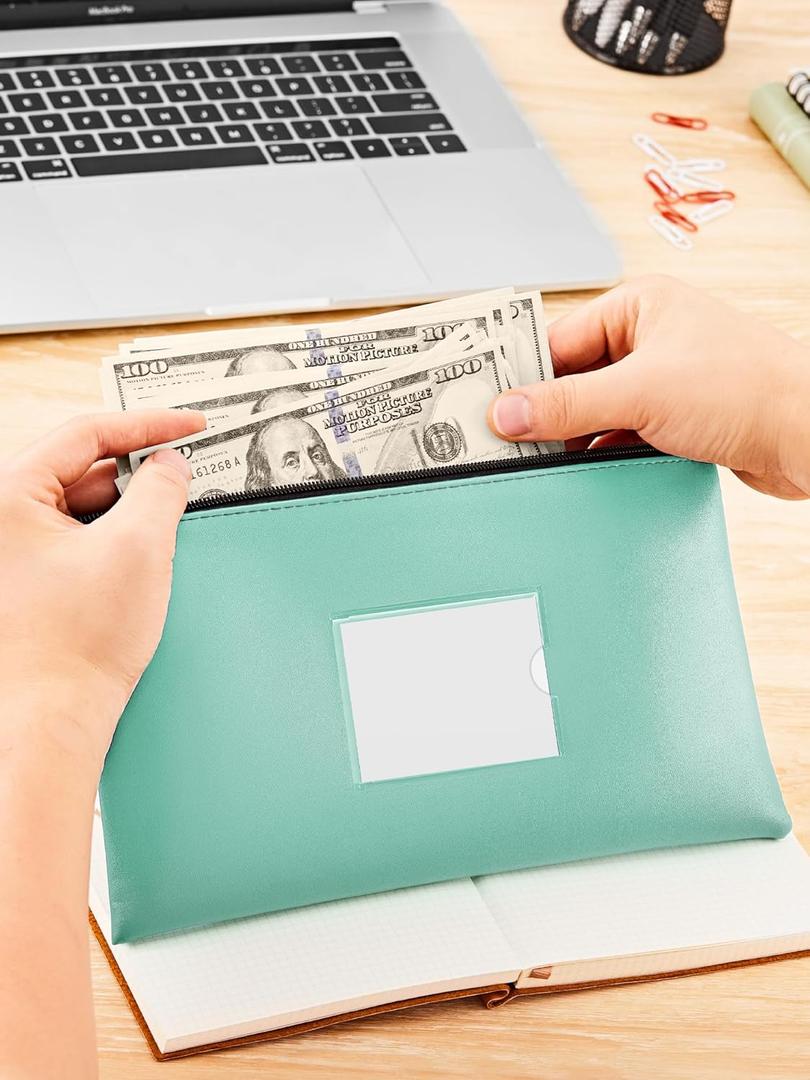 SMARTAKE 3-Pack Money Bags with Zipper, PU Leather Bank Deposit Bags, Waterproof Money Pouch for Organize Cash, Coins, Cosmetics, Invoice, Bills, Tools, 11.5 x 6.2 Inches, Macaroon Colors