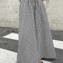 Womens Plaid Pants Black and White Checkered Skirt Pants Elastic Waist Wide Leg Flowy Palazzo with Pockets Casual Trousers (X-Large)