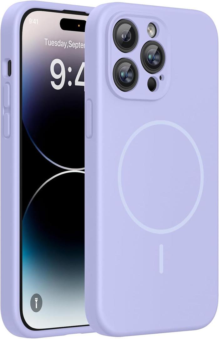 Miracase Magnetic for iPhone 14 Pro Max Case, [Soft Anti-Scratch Microfiber Lining], Compatible with MagSafe, Silicone Shockproof Protection Phone Case for iPhone 14 Pro Max,Light Purple