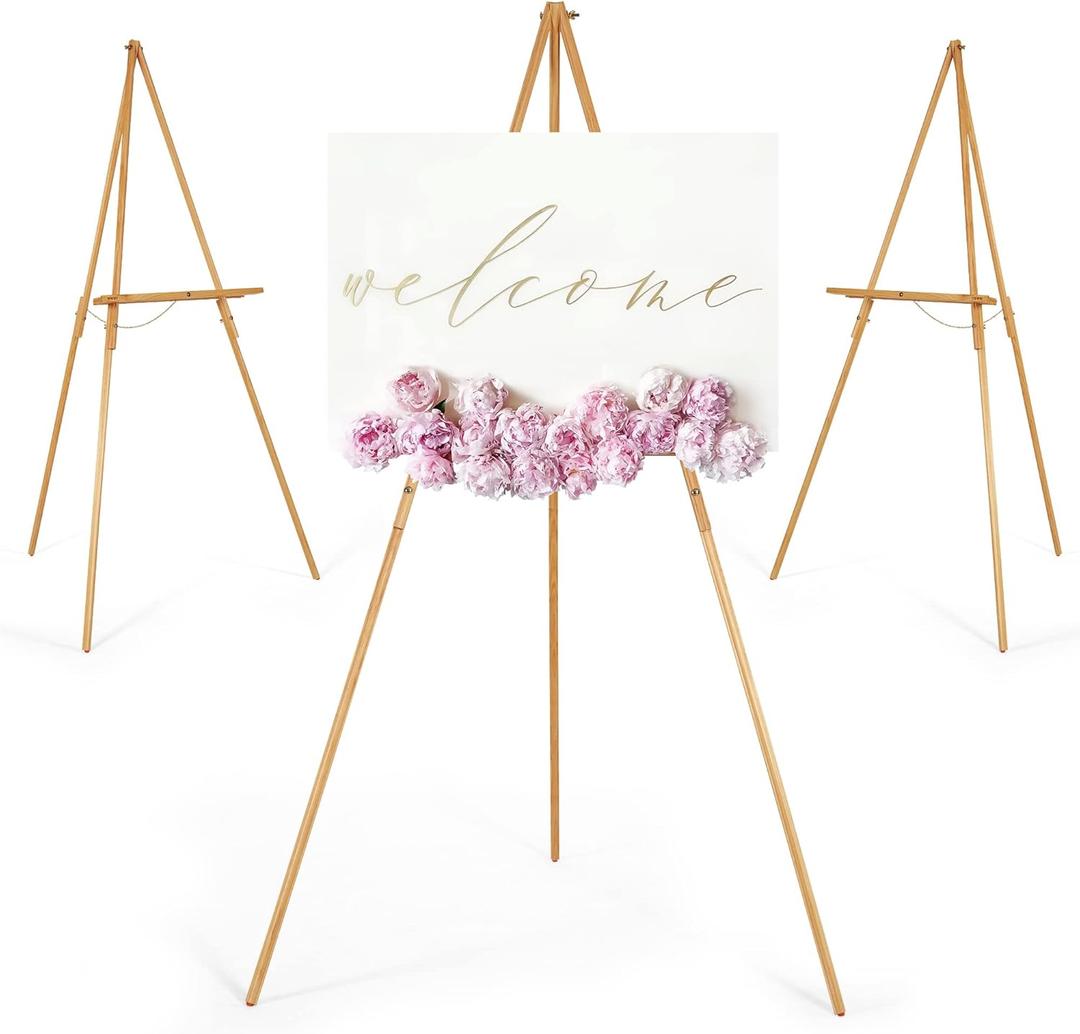 VISWIN 3 Pcs Upgraded 63" Wooden Easel Stand for Sign, Tripod Easel for Wedding Sign Stand, Welcome Board, Poster, Picture, Canvas Art Easel Floor with Tray for Display & Painting - Natural