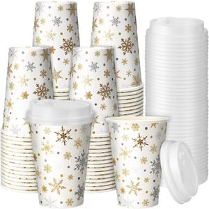 Snowflake Disposable Coffee Cups with Lids Hot Cold Beverage Coffee Cups for Winter Valentine's Day Christmas Party Tea Cafe Home Restaurant Picnic Drinking(240 Pcs,12 oz)
