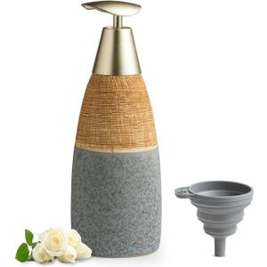 Dish Soap Dispenser for Kitchen, 12 oz Ceramic Hand Soap Dispenser for Bathroom Refillable Dispenser Bottle for Liquid Soap, Shampoo, and Shower Gel, Gray