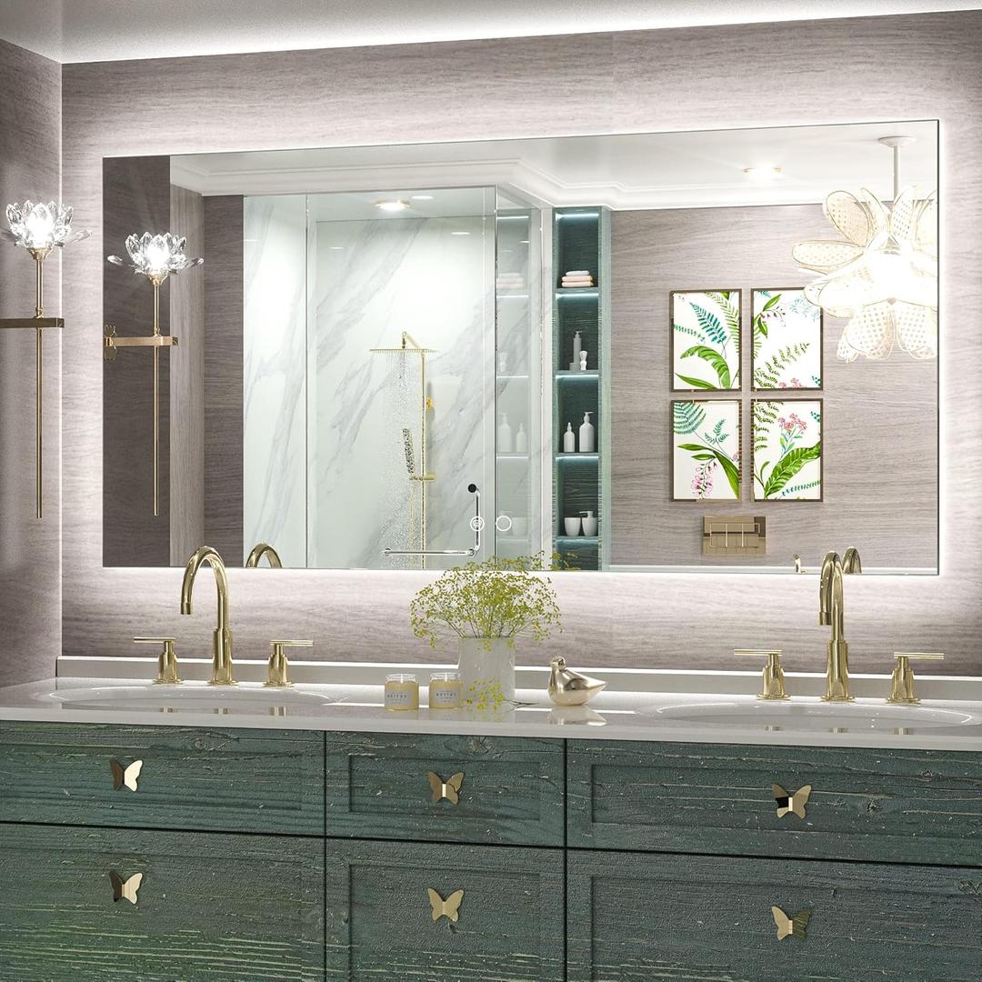 Keonjinn 48 x 24 Inch LED Bathroom Mirror with Backlit, Dimmable Vanity Mirror with Lights, High Lumen, Anti-Fog, CRI90+, UL Listed LED Driver, HD Tempered Glass