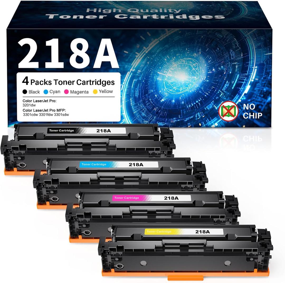 218A 4 Pack High Yield Toner Cartridges Replacement for HP 218A W2180A 218X Works with Color Laserjet Pro 3201dw MFP 3301cdw 3301fdw 3301sdw Printer B/C/M/Y | HP 218A Toner Cartridges(NO CHIP)