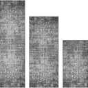 Kitchen Rugs Sets of 3 Non Slip Washable Kitchen Mats for Floor 3 Piece Set Blueish Black Kitchen Mat Set Boho Runner Carpets Absorbent for Laundry Room Hallway Sink Front Door (20"x32"+20"x48"+20"x59")