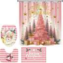 4 Pieces Santa Christmas Shower Curtain Set 72 x 72 in Winter Holiday Party Christmas Bathroom Curtain