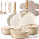 CAROTE 18 Pcs Ceramic Cookware Set Titanium Nonstick with Detachable Handles, Non Toxic Cookware, Pots and Pans Set Non Stick Removable Handles, Kitchen Cooking, Dishwasher Safe