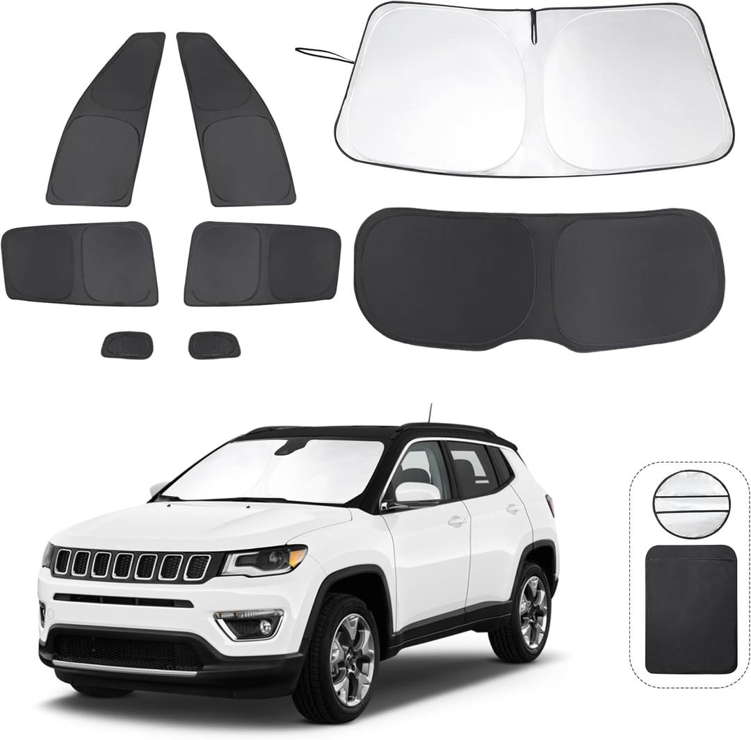 Window Shades for Jeep Compass 2017-2024 Accessorie Car Side Full Windows Rear Triangular Windshield Sun Shade Sun UV Rays & Privacy Protection for Camping,Napping,and Relaxing 8PCS