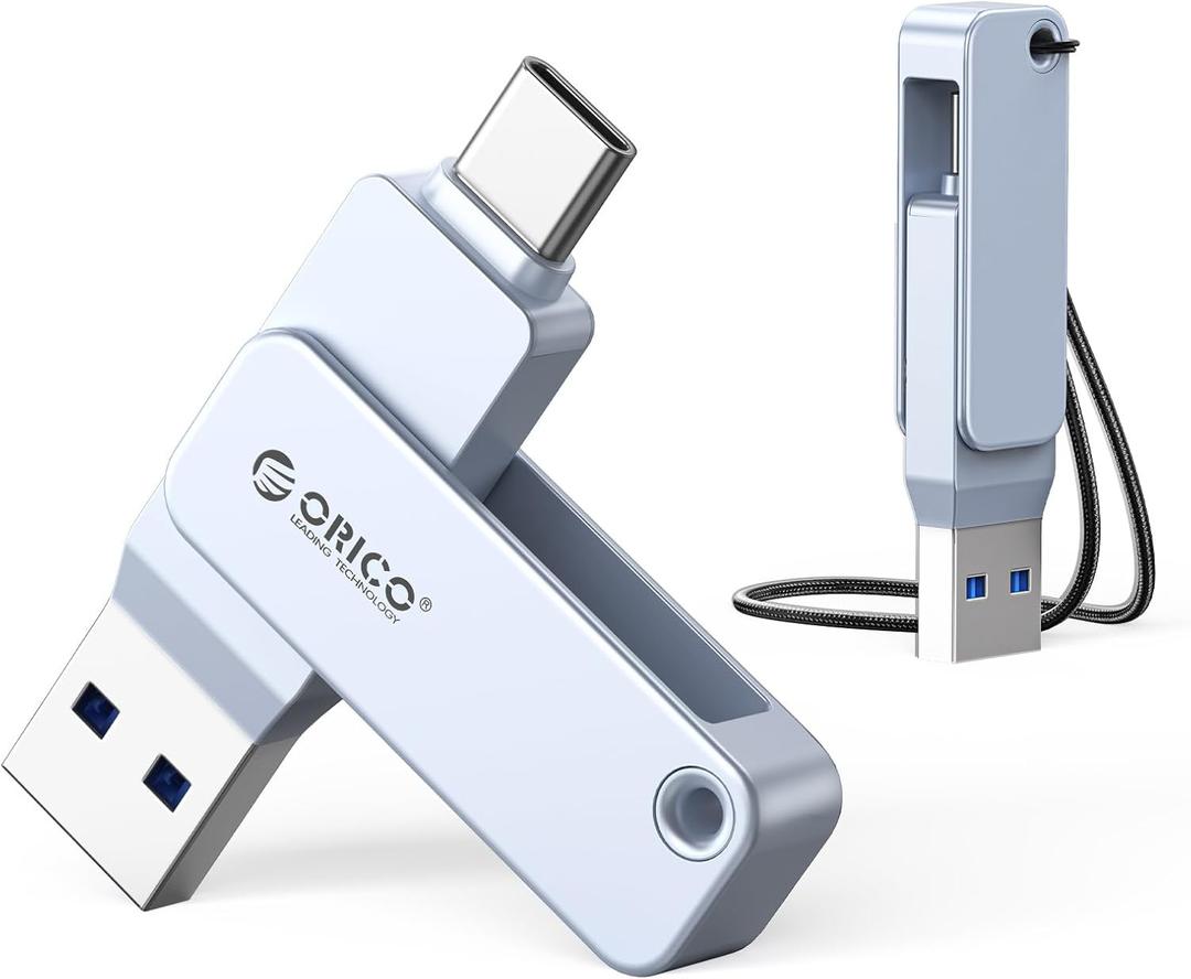 ORICO USB-Cand USB-A Flash Drive 150MB/ S Metal Housing Swivel Design Support OTG Function 2 in 1 PenDrive 128GB for USB C and USB A Devices -EB05 BL