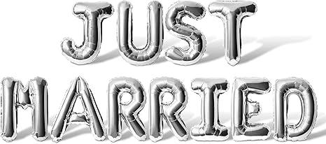 Letter Balloons - JUST MARRIED 16" Inch Alphabet Letters Foil Mylar Balloon Wedding Party Banner (Silver)