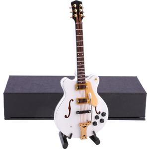 Wooden Miniature Electric Guitar with Stand and Case Mini Musical Instrument Electric Guitar Replica Collectible Figurines Model Home Decoration Display Ornament (5.51"x2.21"x0.39")