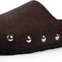 QIY Womens Slip on Clogs Studded Mules Comfortable Footbed Mule Chocolate Faux Suede Potato Shoes for Women Size 8.5