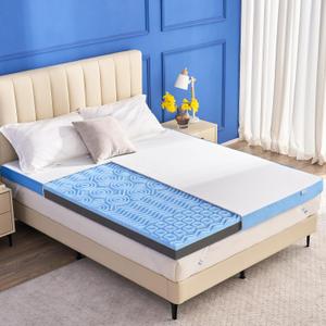 Extra Firm Mattress Topper Queen Size, 2026 Upgraded 4 Inch 7-Zone Egg Crate Cooling Gel Memory Foam Bed Topper for Pressure Relief and Back Pain, Mattress Pad, Washable Cover