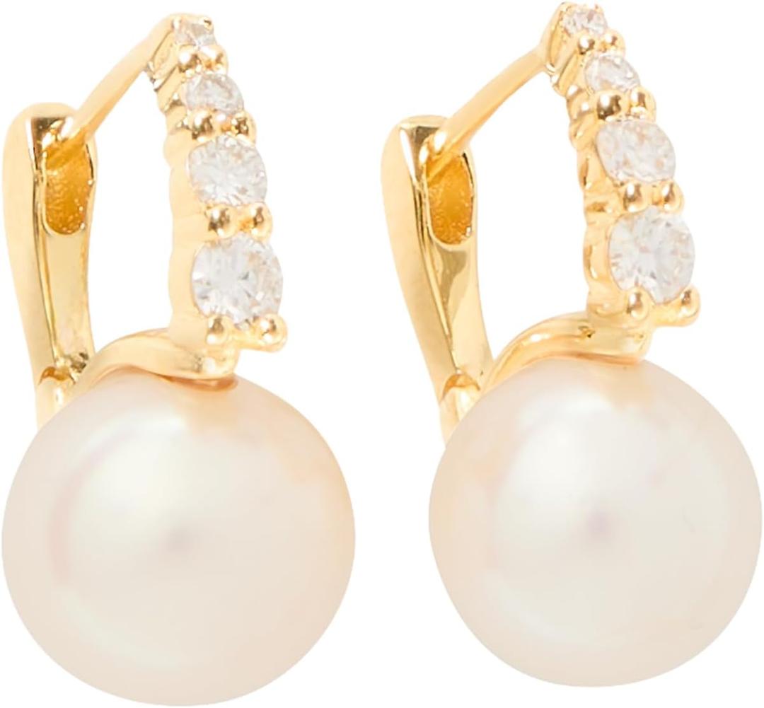 Kate Spade New York Fine Jewelry Meant to Be Pearl and Diamond Huggies, Gold/Pearl, One Size