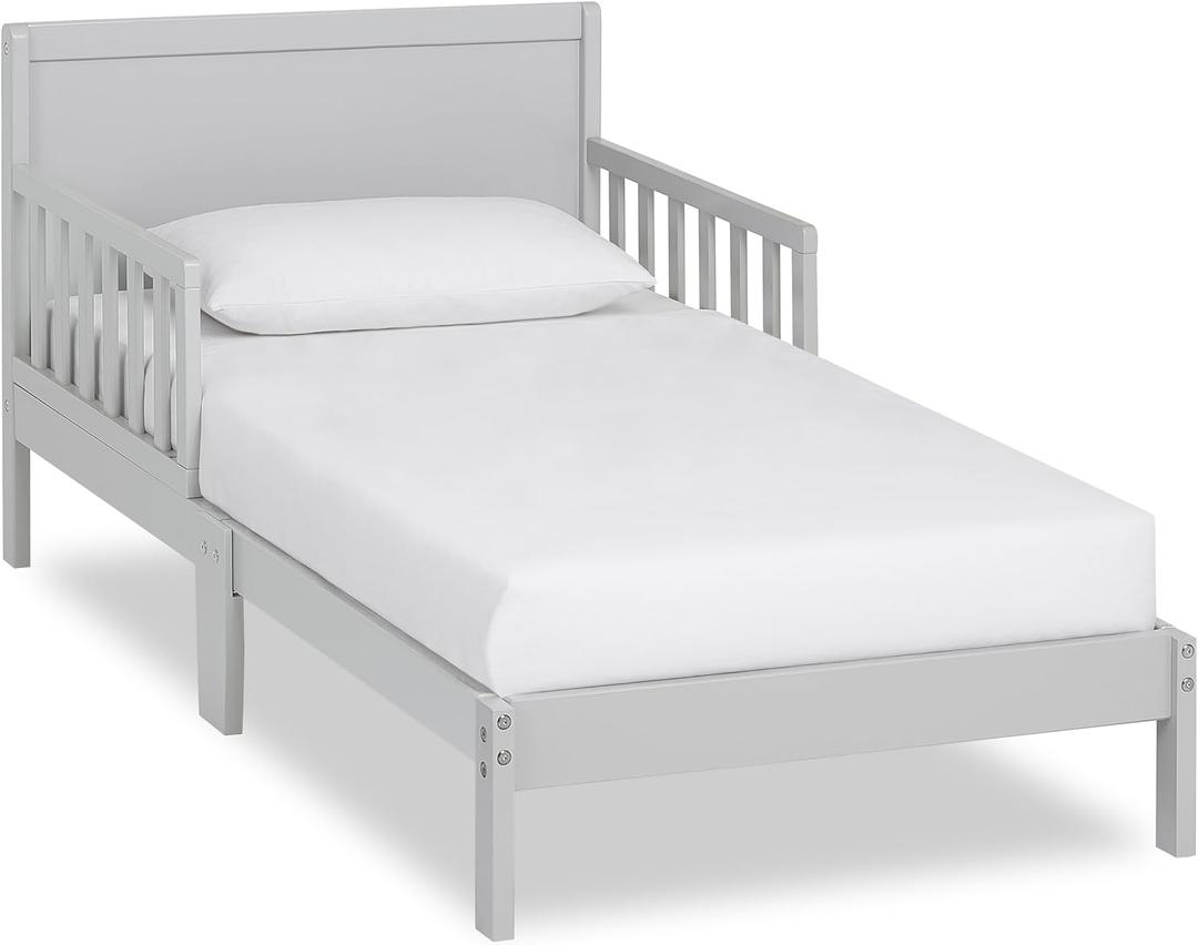 Dream On Me Brookside Toddler Bed, Low Floor Wooden Bed, Side Safety Bed Rails, GREENGUARD Gold & BSA Certified, Non-Toxic Paint Finish, New Zealand Pinewood, Up to 50 lbs - Pebble Grey, 53x29x28 Inch