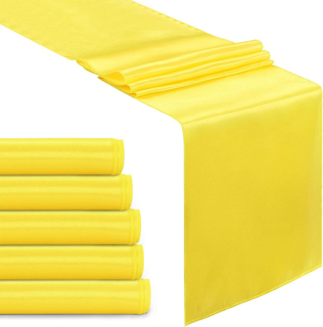 B-COOL Yellow Table Runner Set of 5 Satin Table Runners Wedding Table Runners Silk Smooth Fabric for Party Birthday Reception Table Decorations 12x108 inch