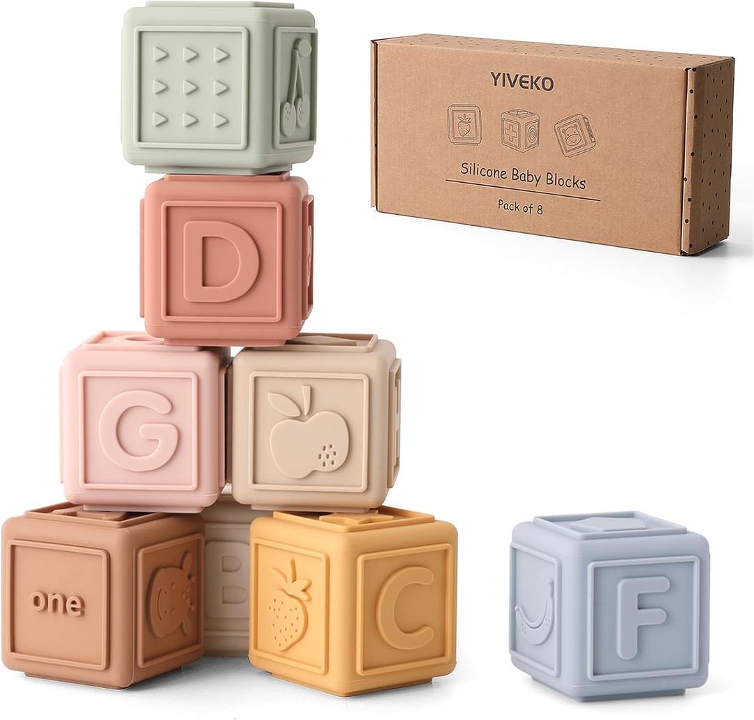 Baby Blocks Stacking for Babies Silicone Soft Building Blocks Teethers Montessori Toys for Babies Education Toys for Toddler Baby 8 PCS-Gentle