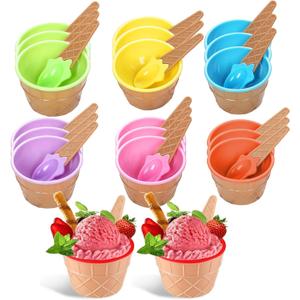 RICHSC-PAN 20 Pack Ice Cream Bowls, Cartoon Candy Color Ice Sundae Cups with Spoon. Multi-Color Reusable, Perfect for Summer Ice Cream Events and Gift Bags for Kids.