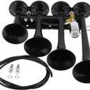 12V / 24V Truck Train Air Horn, 185dB Super Loud Four Trumpet Air Horn for Car Vehicle Truck Train Boat