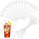 240 Pieces 7 Inch Cocktail Swizzle Sticks Transparent Coffee Stirrers Disposable Plastic Swizzle Sticks with Disc Top Drinks Mixing Rod for Coffee Whiskey Beverage, Clear