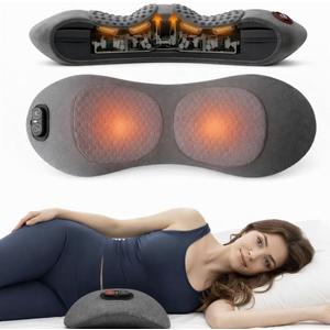Rechargeable Back Massager with Heat, 3-in-1 Lumbar & Spine Massager Pillow with Traction Support, 2500mAh Cordless Lower Back Massager for Sciatica Comfort, Portable for Home Office (Grey)