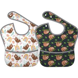 Qwalnely Sloth Baby Stuff Baby Bibs 2Packs for 6-24 Months Waterproof Washable Fabric (Sloth)