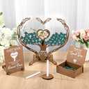 Rustic Heart Wedding Guest Book Alternative with Pen 70 Pcs Wooden Tree Sign Wedding Reception Guest Book Drop Box with Picture Frame for Anniversary Party Decor Valentine Gift
