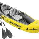 Intex 68307EP Explorer K2 Inflatable Kayak Set: Includes Deluxe 86in Aluminum Oars and High-Output Pump  SuperStrong PVC  Adjustable Seats with Backrest  2-Person  400lb Weight Capacity